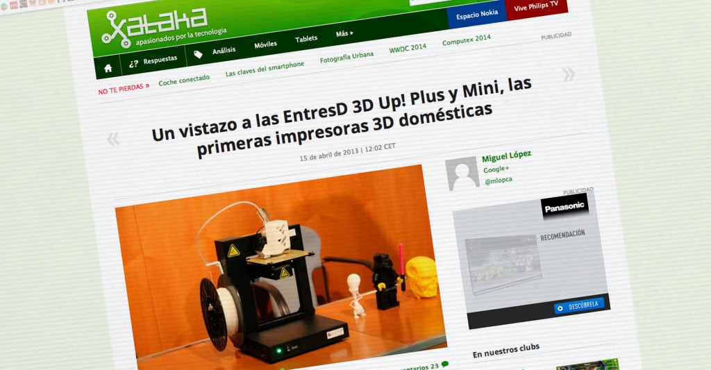 Un vistazo a las EntresD 3D Up! Plus y Mini, las primeras impresoras 3D domésticas. Xataka